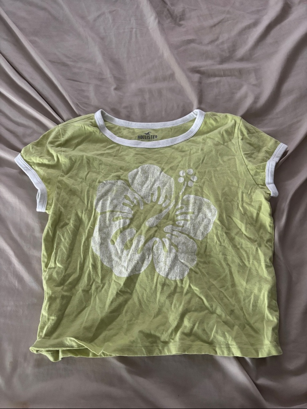 Hollister Girls Lime Green Floral Ringer Tee